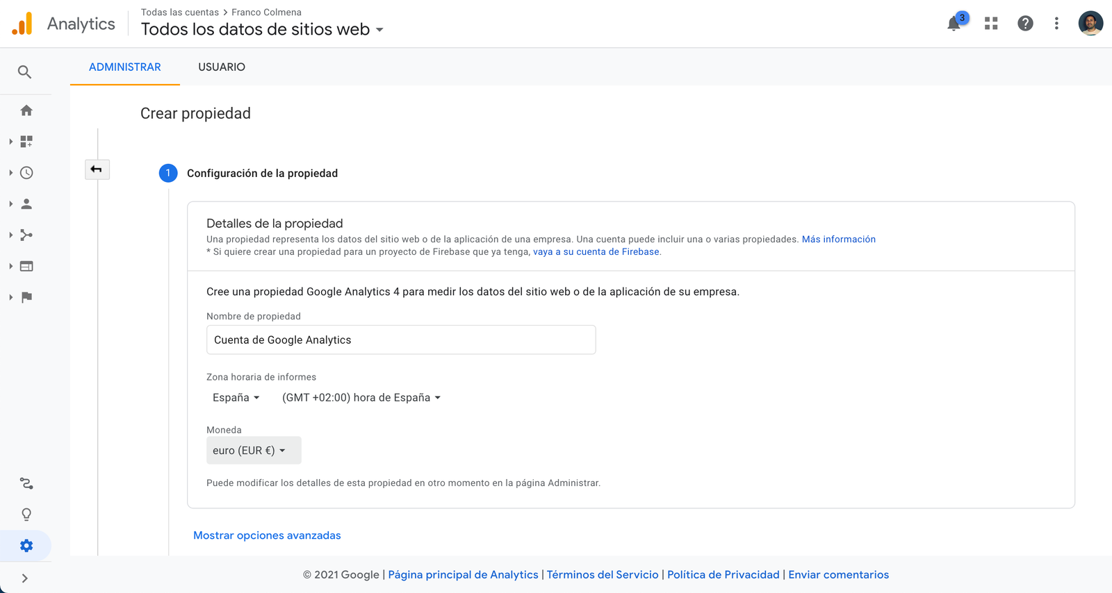 Como crear una cuenta en Google anlaytics